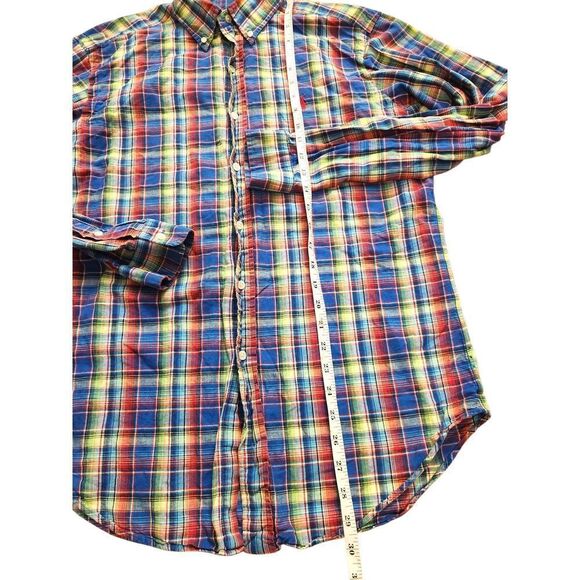 Polo ralph lauren Linen blend Multicolor plaid mens medium button shirt pony - Picture 5 of 6